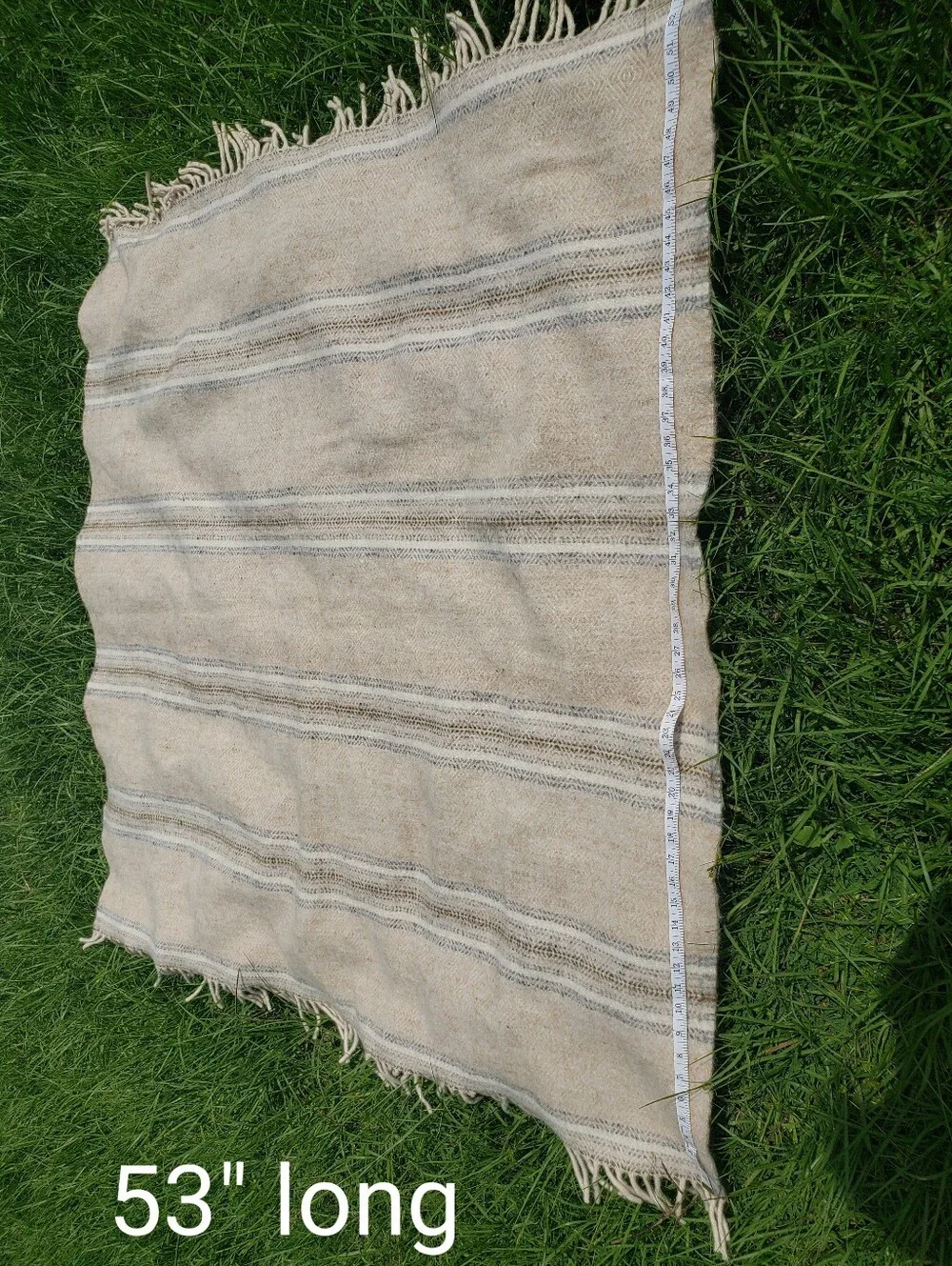 Vintage Handwoven Striped Wool Throw Blanket - Neutral Cream Beige